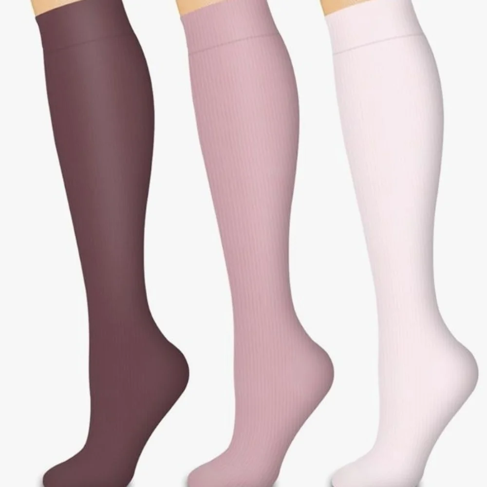 Knee High Compression Socks Set Of 3 Burgundy, Pink, and Light Pink